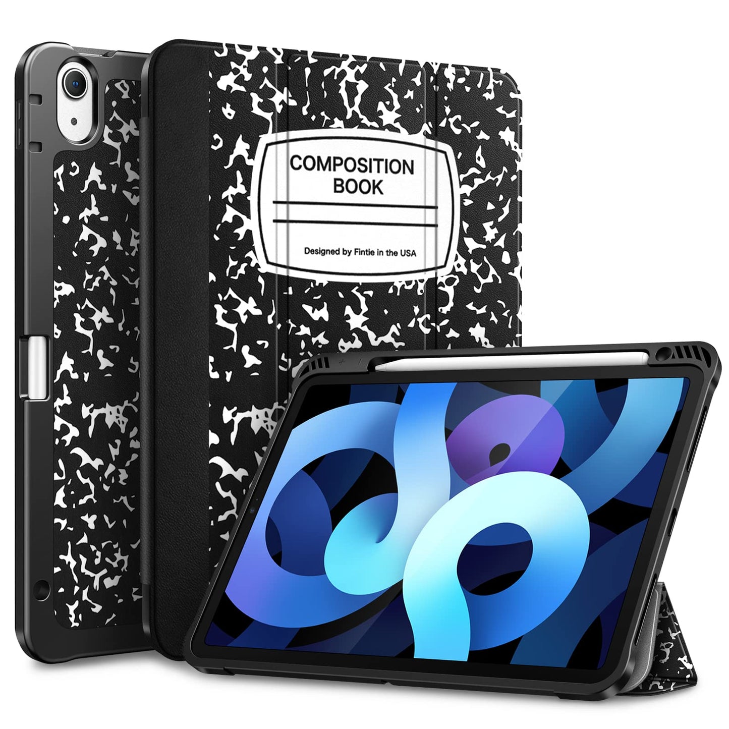 SlimShell Case for iPad Air 5th Generation (2022) / iPad Air 4th Generation (2020) 10.9 Inch - Flexible Soft TPU Stand Back Cover with Pencil Holder, Auto Sleep/Wake, Composition Book