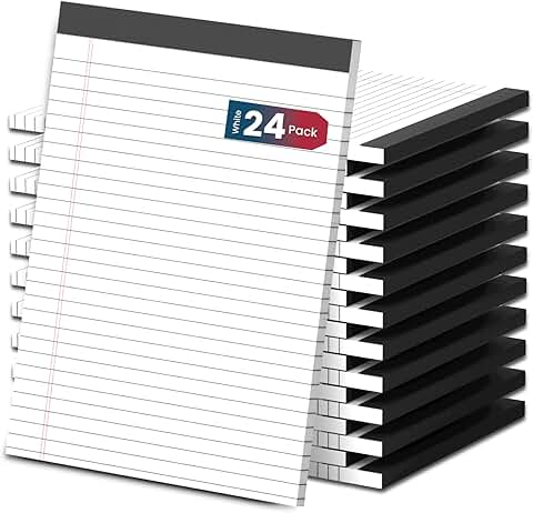 White 8.5x11 Legal Note Pads, 24 Pack, Wide Ruled, 30 Sheets