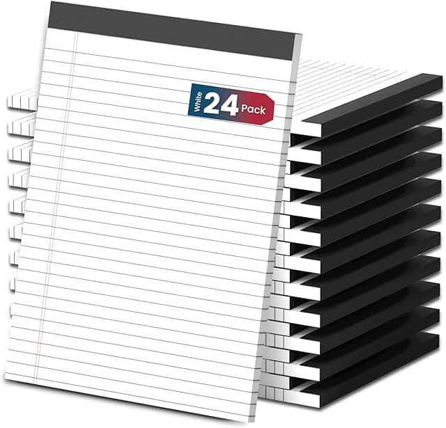 White 8.5x11 Legal Note Pads, 24 Pack, Wide Ruled, 30 Sheets