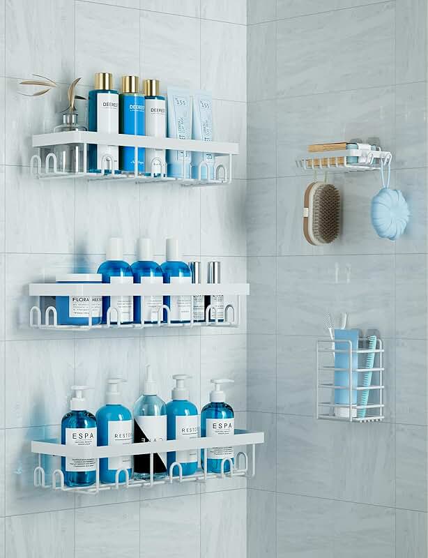 Set of 5 Adhesive Shower Shelves for Bathroom Storage