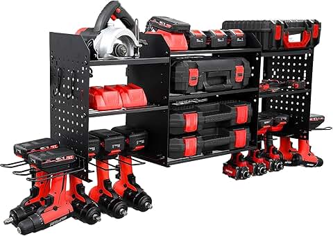 3-Layer Power Tool Organizer with Drill Holders and Power Strip