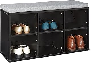 Shoe Storage Bench with Cushion and Shelves