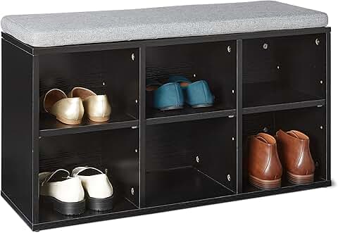 Shoe Storage Bench with Cushion and Shelves