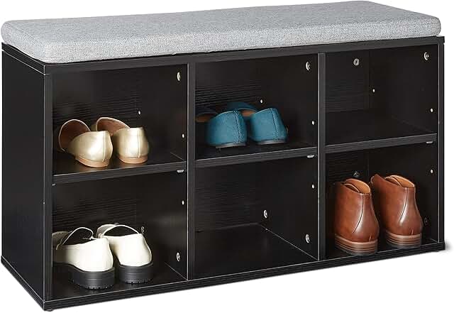 Shoe Storage Bench with Cushion and Shelves