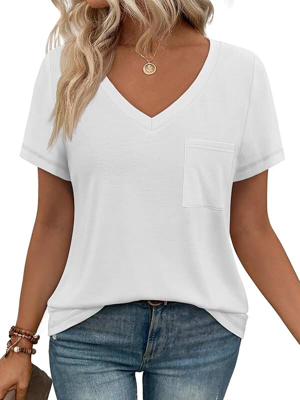 Women's Short Sleeve V-Neck T-Shirt with Pockets