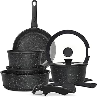 15-Piece Non-Stick Cookware Set with Detachable Handles
