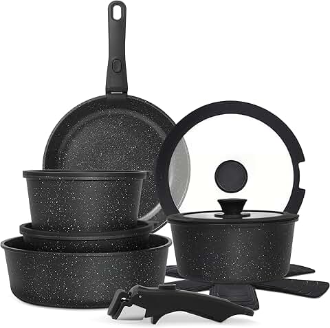 15-Piece Non-Stick Cookware Set with Detachable Handles
