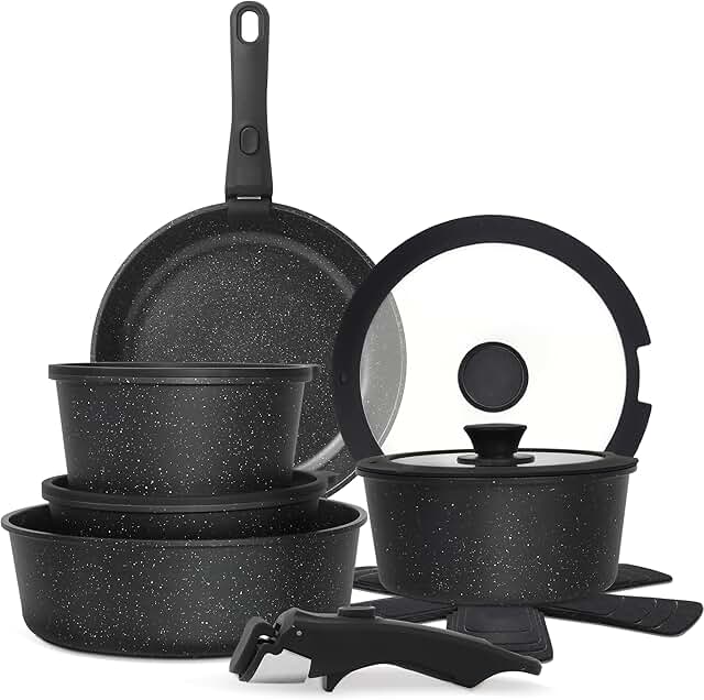 15-Piece Non-Stick Cookware Set with Detachable Handles