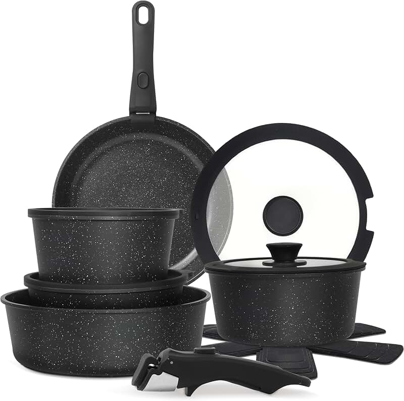 15-Piece Non-Stick Cookware Set with Detachable Handles