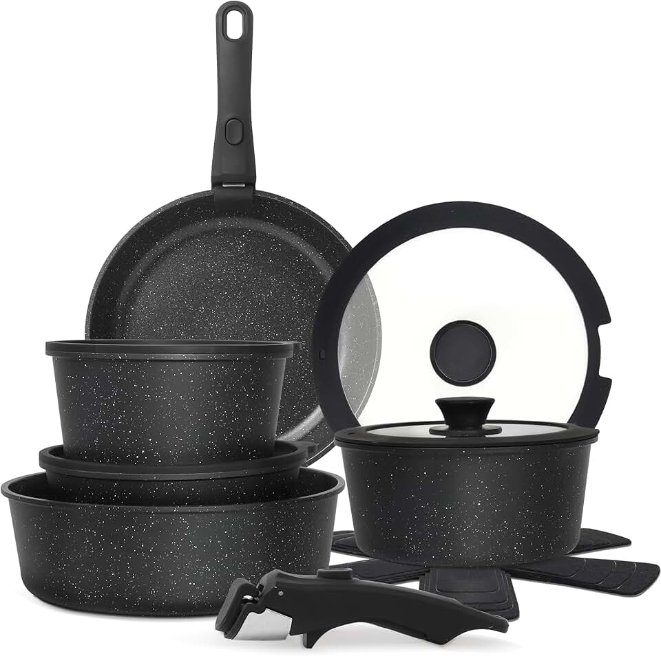 15-Piece Non-Stick Cookware Set with Detachable Handles