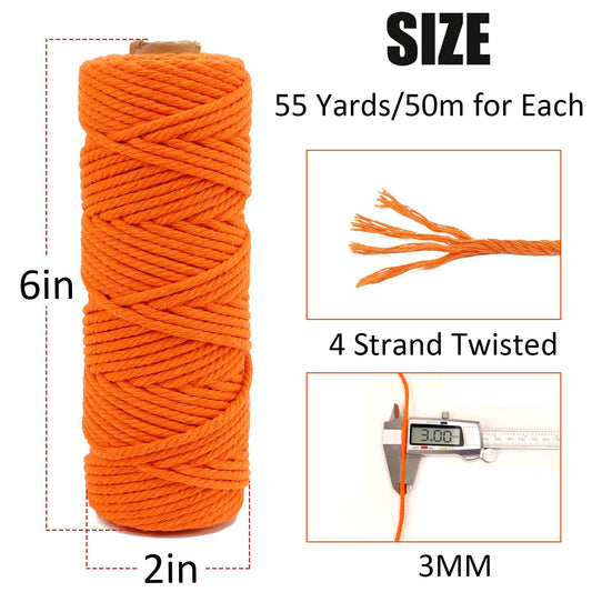3mm Cotton Cord Set, 164 Yards, Colorful, 3 Rolls