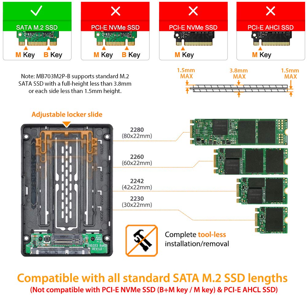 M.2 SATA SSD to 2.5" SATA SSD Converter Adapter | EZConvert MB703M2P-B