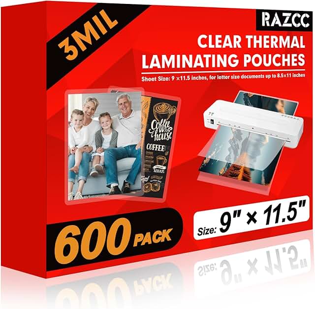 600 Clear Laminating Sheets, 9 x 11.5 Inches