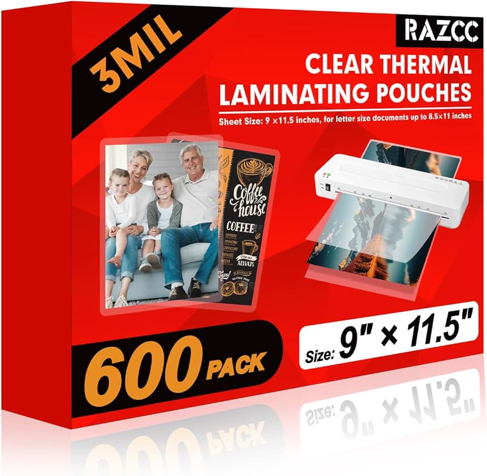 600 Clear Laminating Sheets, 9 x 11.5 Inches