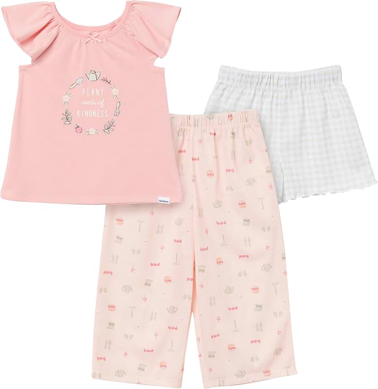 Toddler Girls' Pajama Set with T-Shirt, Shorts, and Pants