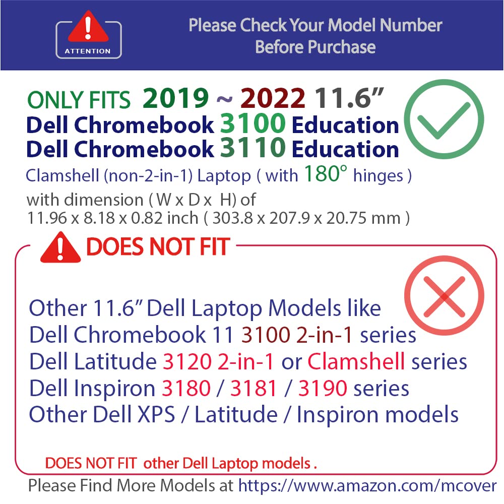 Case Compatible for 2019~2022 11.6" Dell Chromebook 3100 / 3110 Education Clamshell (180 Hinge) Laptop ONLY (NOT Fitting Any Other Dell Models ) - Clear