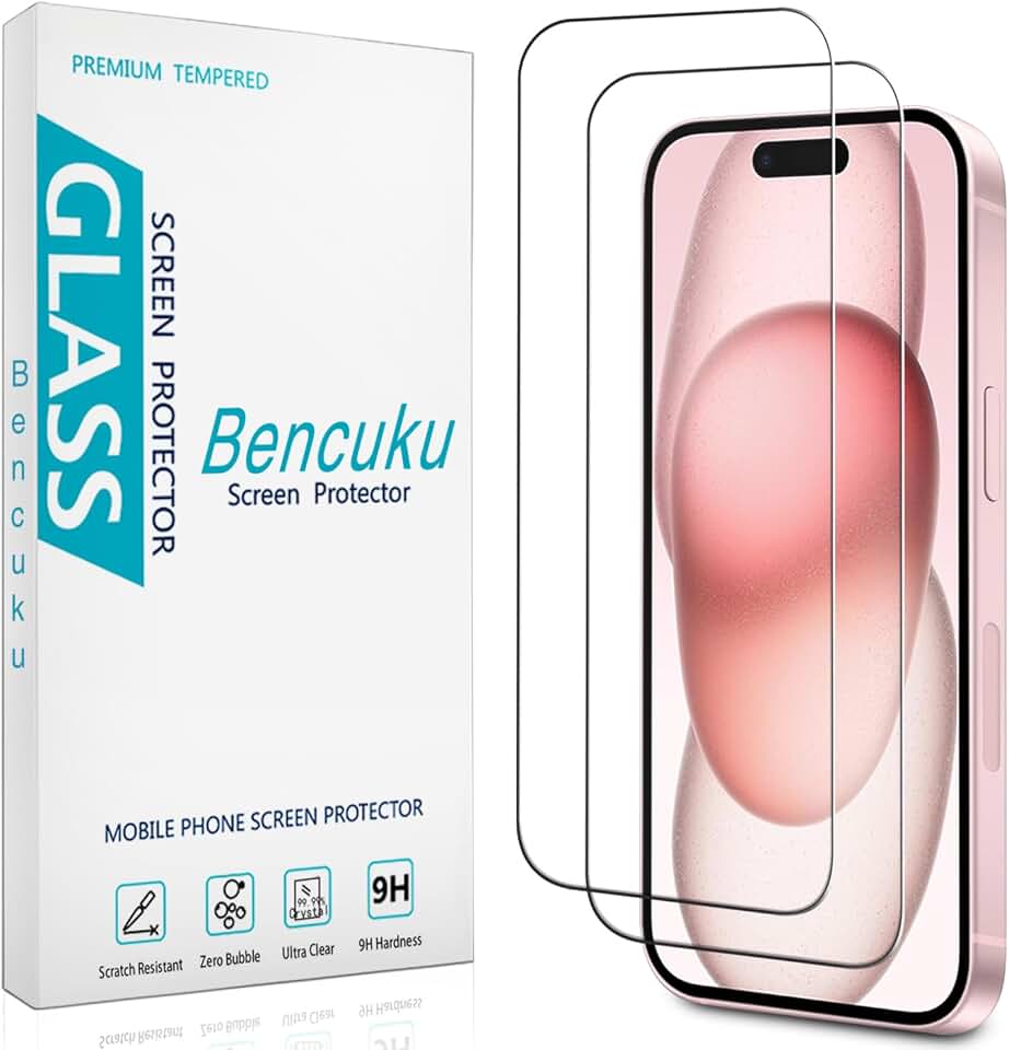 Two 6.1-inch tempered glass screen protectors for iPhone 15