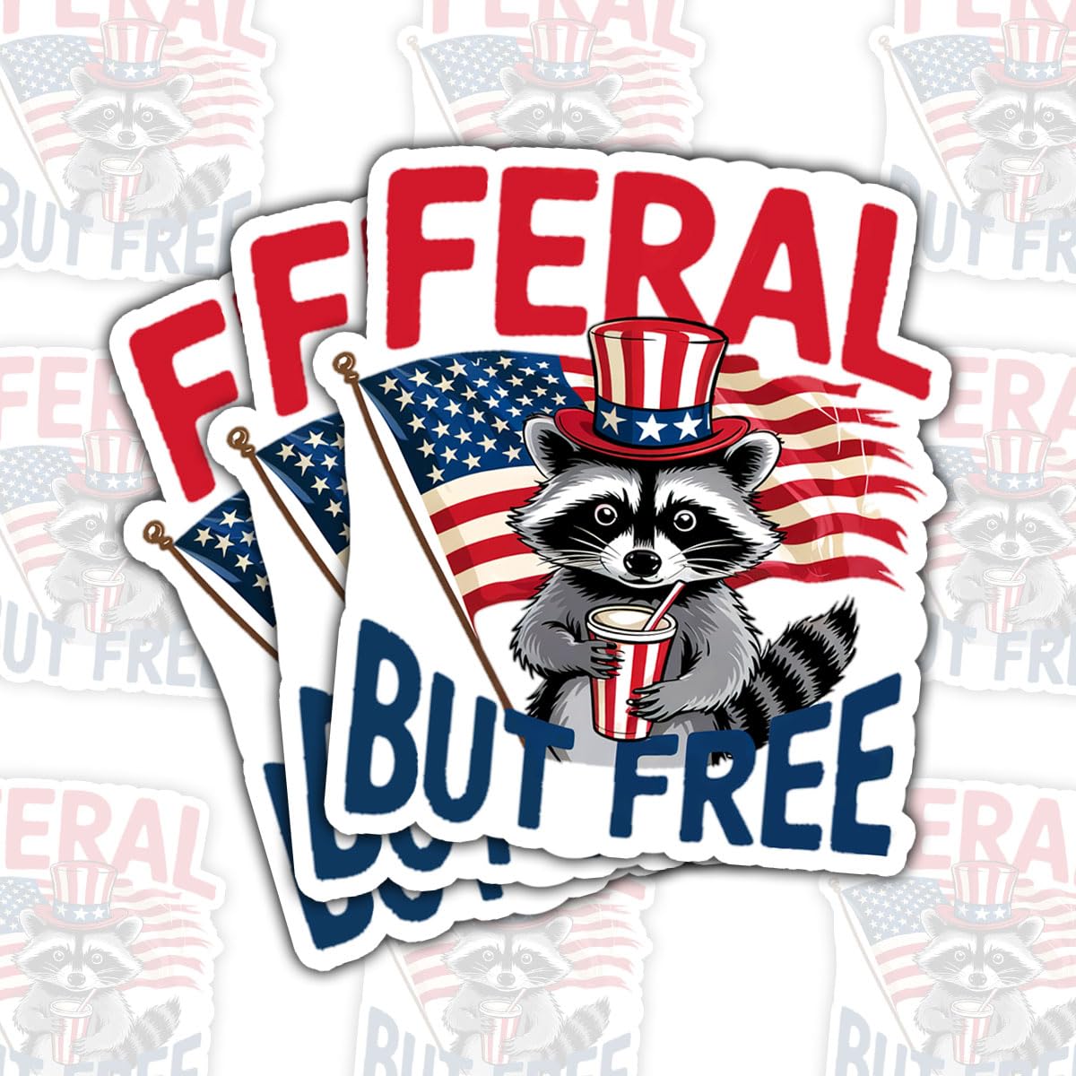 Set of 3 Raccoon Patriotic 4th of July Stickers