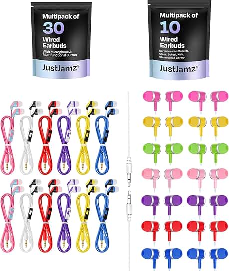 40 Pack Wired Earbuds with Microphone in 8 Colors