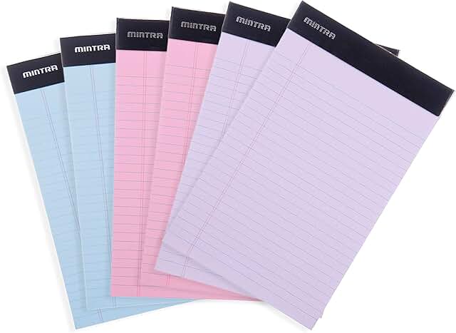 Pastel Legal Pads, 6 Pack, 5x8 Inches, Narrow Ruled
