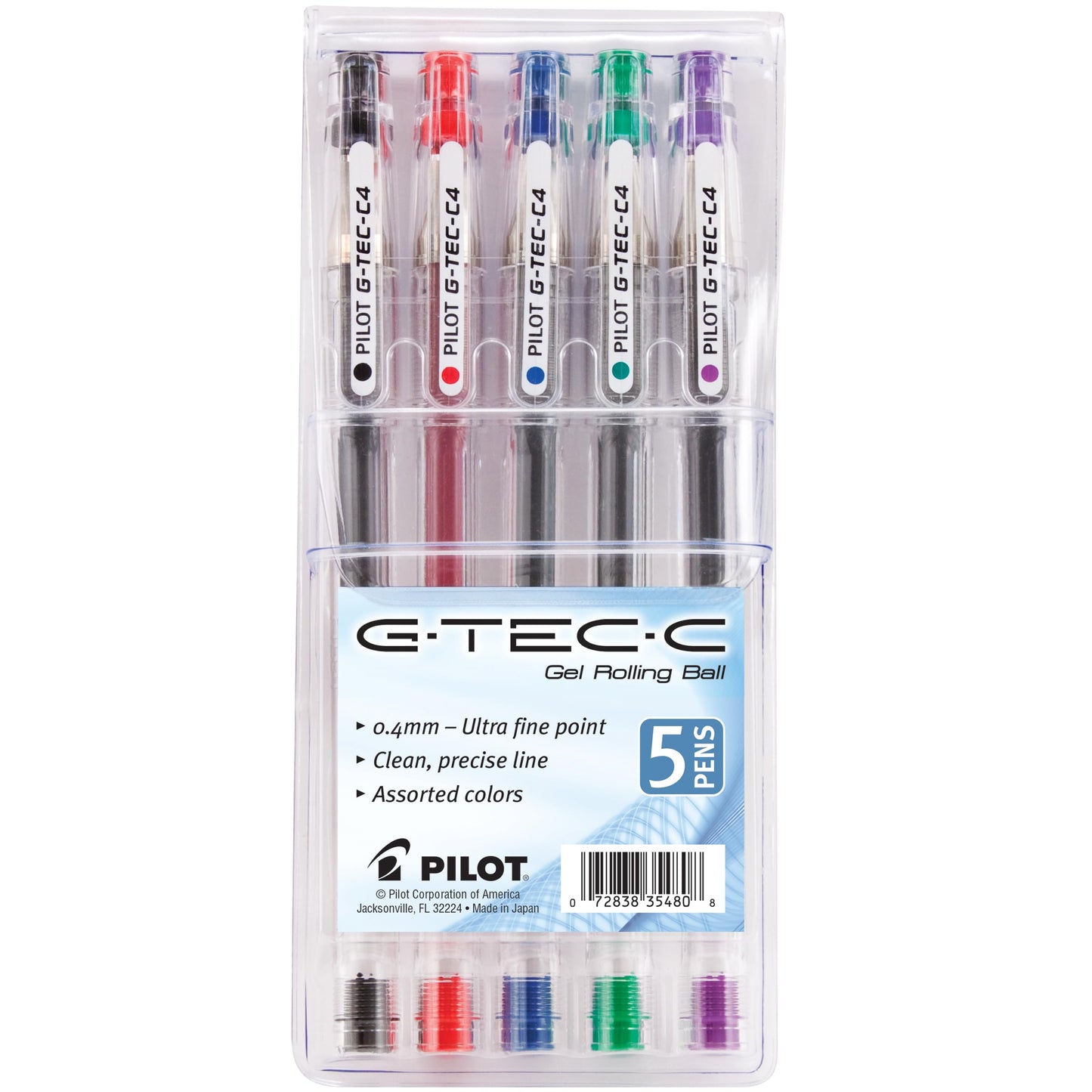 Set of 5 Gel Ink Pens with 0.4mm Fine Point