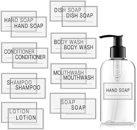 48 Waterproof Clear Bottle Labels for Shampoo, Soap, Lotion