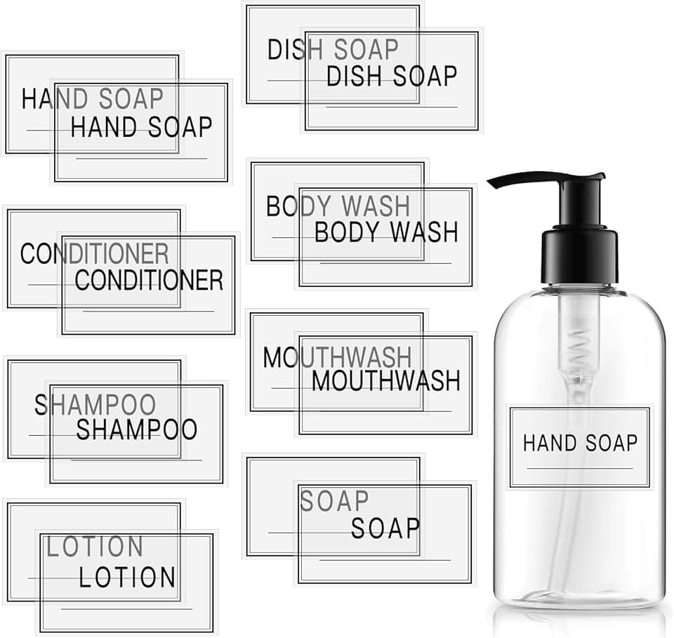 48 Waterproof Clear Bottle Labels for Shampoo, Soap, Lotion
