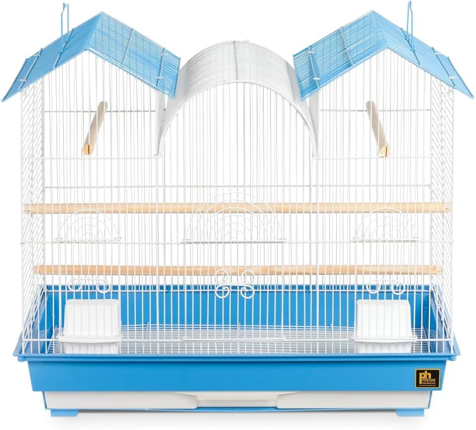 Triple Roof Cockatiel Cage in Blue and White