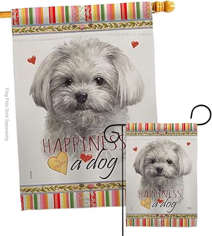 Cute Maltese Garden Flag Set with Dog and Puppy Designs