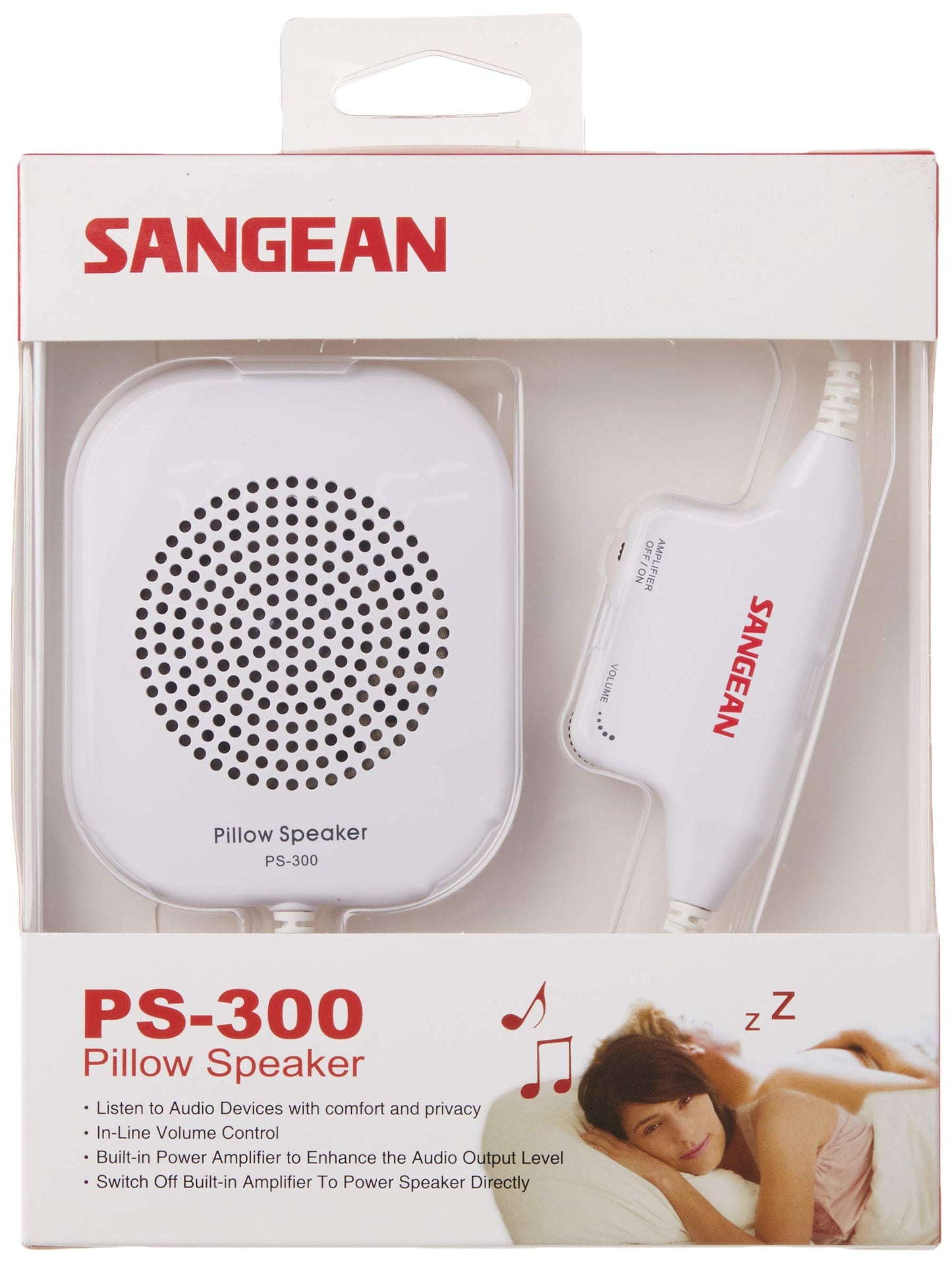 PS-300 Pillow Speaker with In-line Volume Control and Amplifier (White)