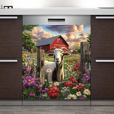 Goat and Flowers Dishwasher Magnet Cover 23x26 inches
