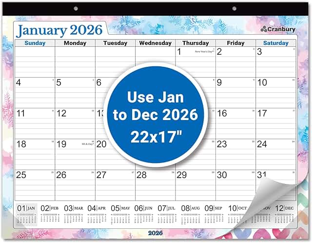 Large 2026 Desk and Wall Calendar with Seasonal Designs