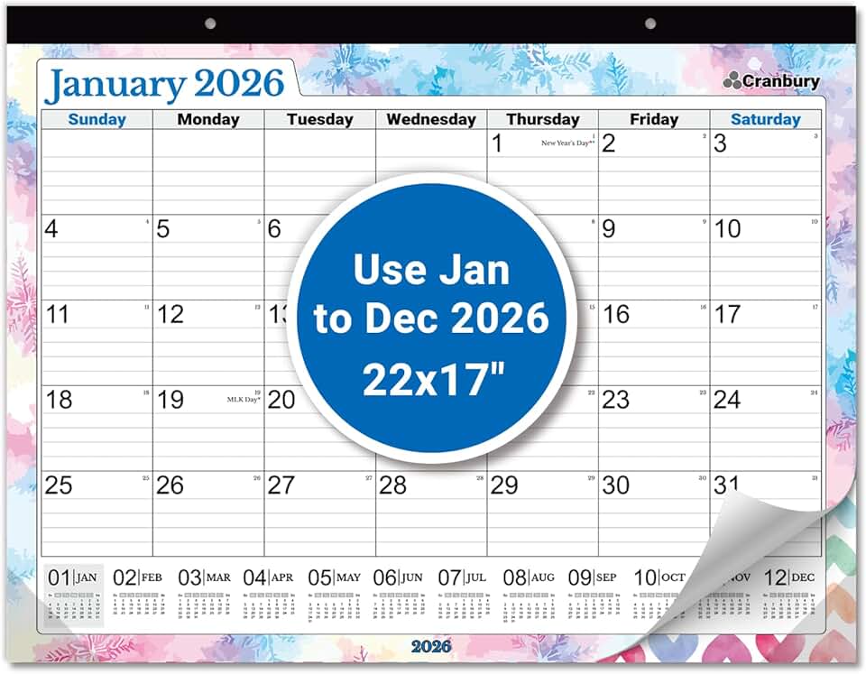 Large 2026 Desk and Wall Calendar with Seasonal Designs