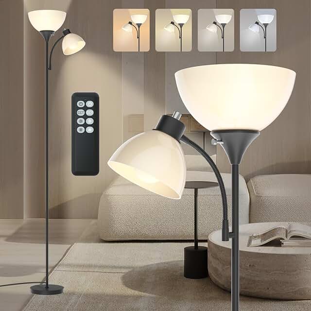 Bright LED Floor Lamp with Adjustable Colors and Remote