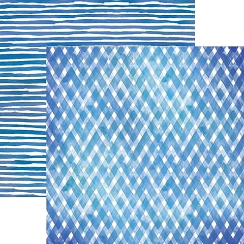 Blue Watercolor Plaid and Stripes Scrapbook Paper, 12-inch, 15 sheets