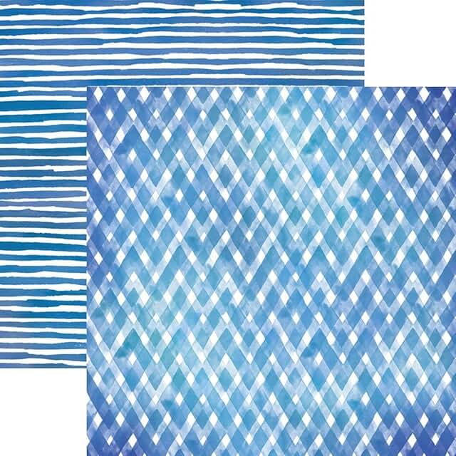 Blue Watercolor Plaid and Stripes Scrapbook Paper, 12-inch, 15 sheets