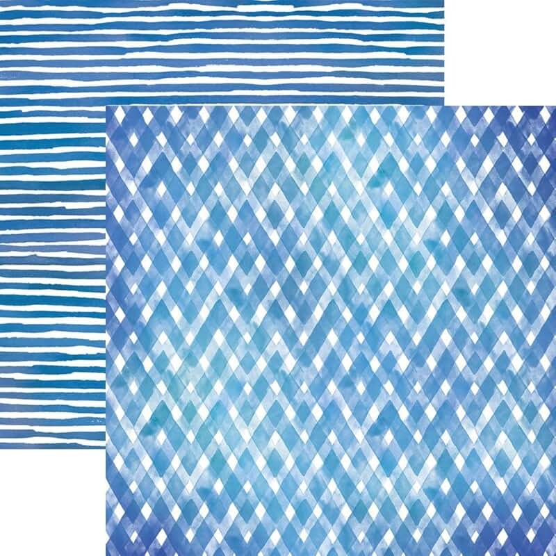 Blue Watercolor Plaid and Stripes Scrapbook Paper, 12-inch, 15 sheets