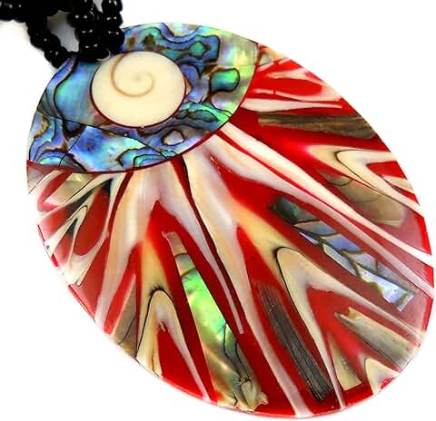 Handmade Abalone and Cone Shell Pendant Necklace 18.5 inches