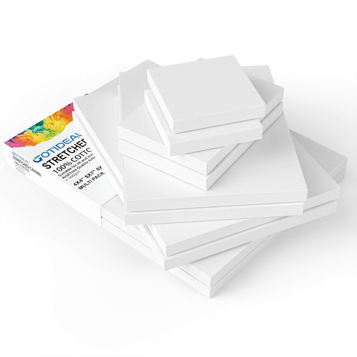 Set of 10 Pre-Stretched Cotton Canvas Boards in Multiple Sizes