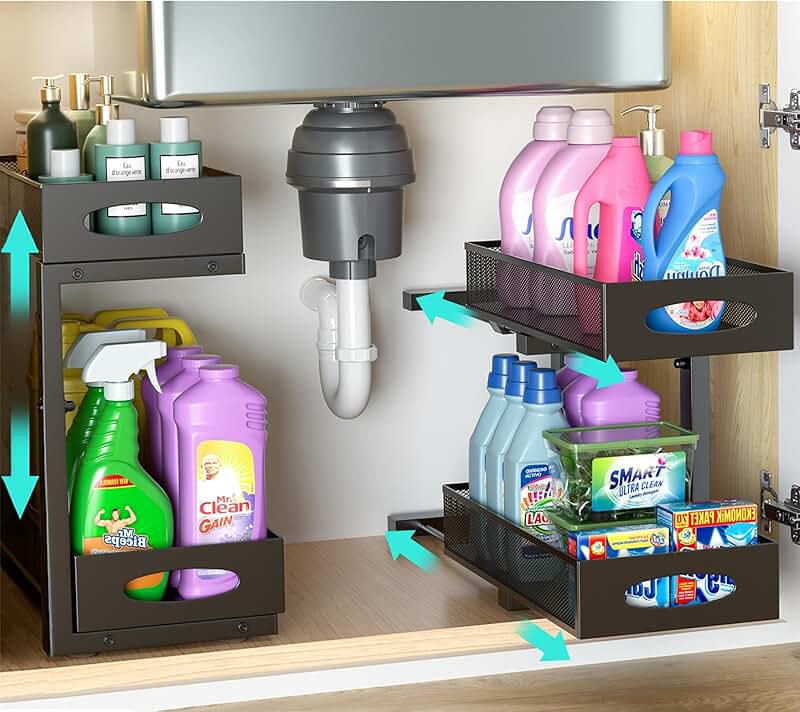 2-Pack Under Sink Metal Slide Out Organizer Shelves