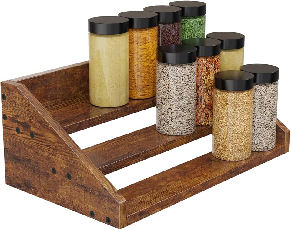 Three-Tier Wooden Spice Rack for Kitchen Storage