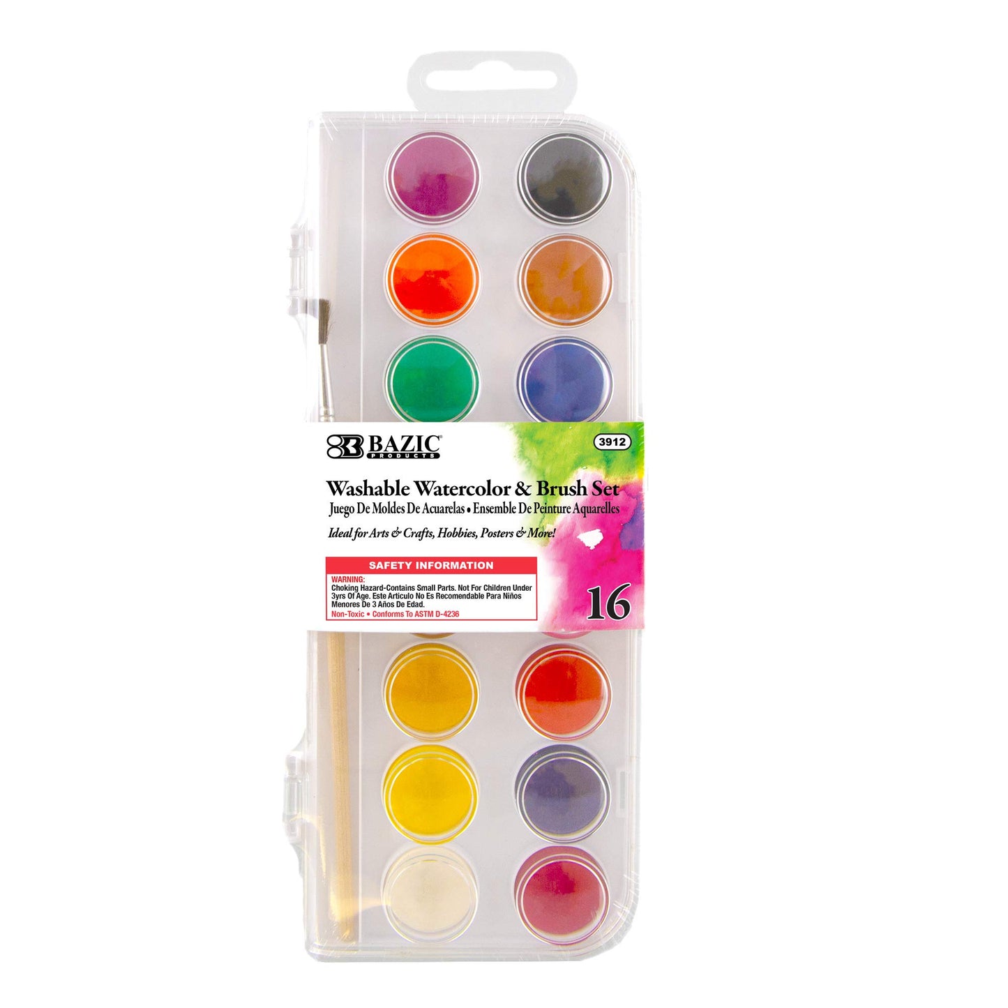 16-Color Watercolor Paint Set with Brush