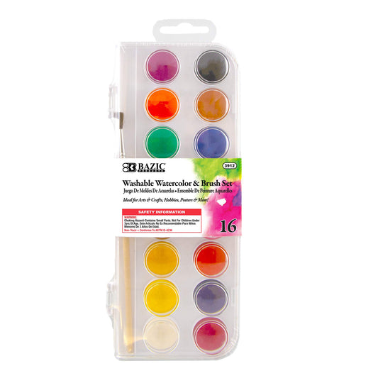 16-Color Watercolor Paint Set with Brush