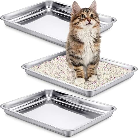 3-Pack Stainless Steel Cat Litter Pans for Small Pets