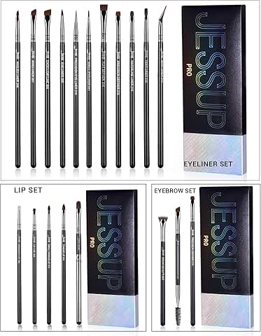 Professional makeup brush set with eyeliner, lip, and eyebrow brushes