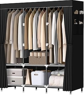 Portable Steel Wardrobe with Shelves and Pockets
