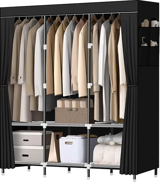 Portable Steel Wardrobe with Shelves and Pockets