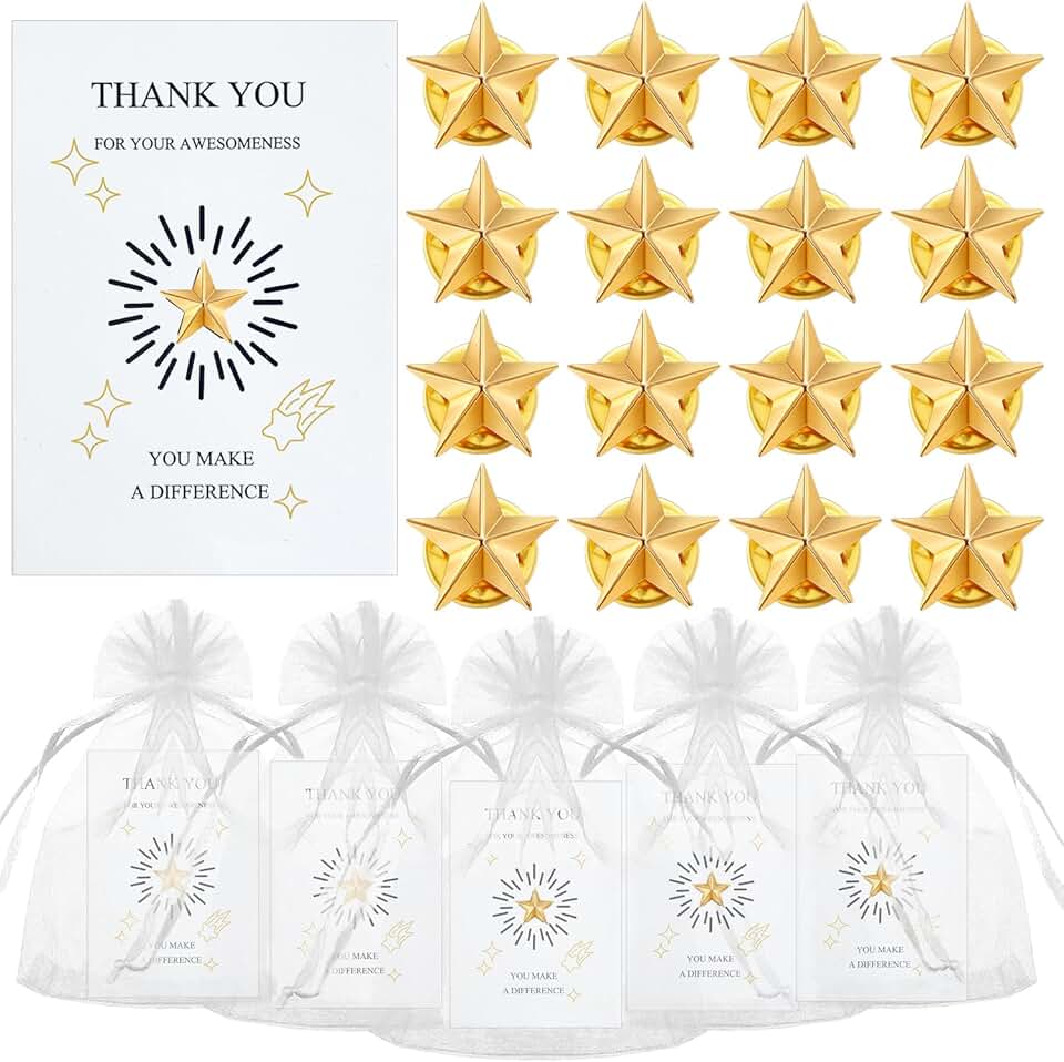 150 Star Badge Lapel Pins with Greeting Cards and Organza Bags