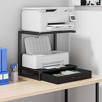 2-Tier Desktop Printer Stand with Fabric Drawer