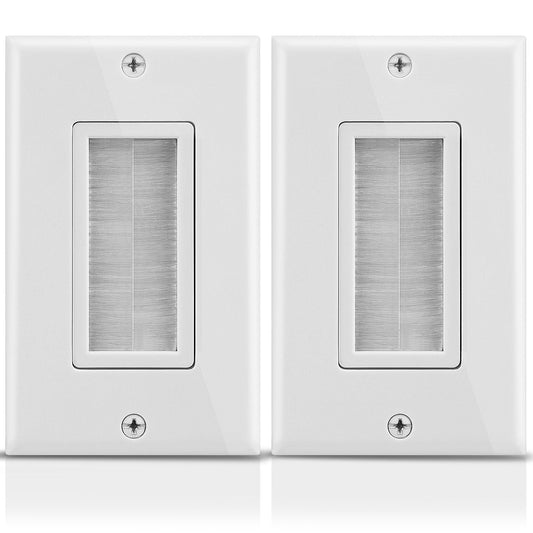 1-Gang Wall Plate (2 Pack), Brush Style Opening Passthrough Low Voltage Cable Plate in-Wall Installation for Speaker Wires, Coaxial Cables, HDMI Cables, or Network-Phone Cables